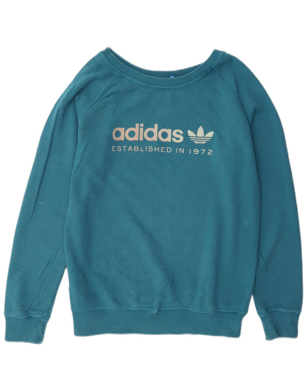 Adidas Womens Graphic Sweatshirt Jumper UK 16 Large Blue Cotton
