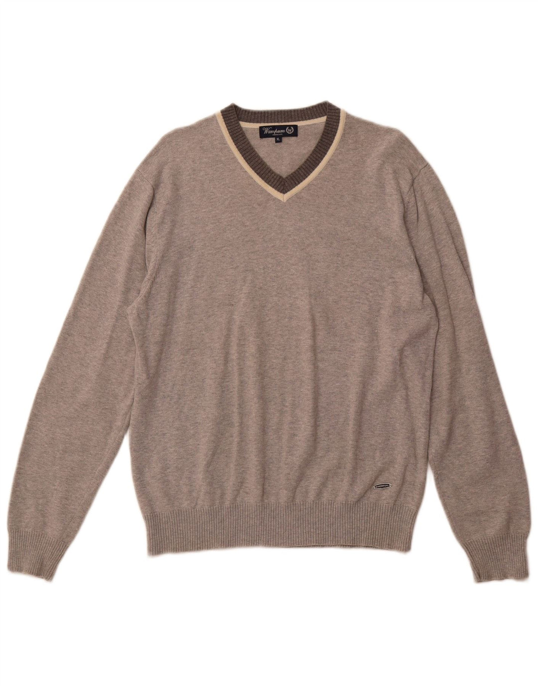 WAMPUM Womens V-Neck Jumper Sweater UK 18 XL Grey Cotton