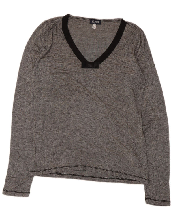 Armani Jeans Womens Top Long Sleeve UK 12 Medium Grey Pinstripe Viscose