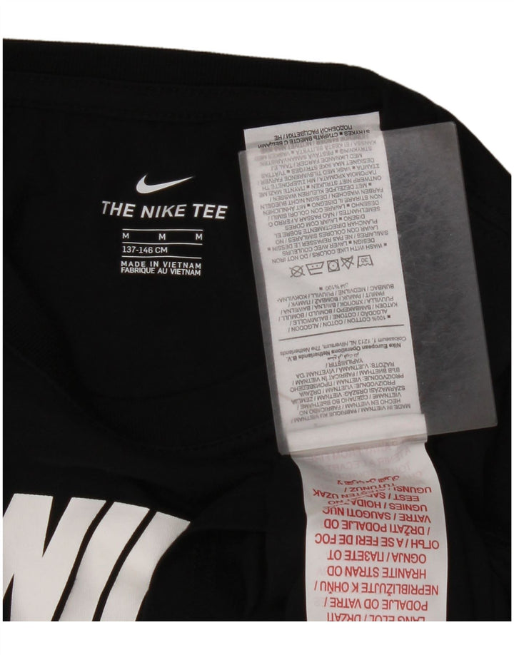 NIKE Girls Crop Graphic Top Long Sleeve 10-11 Years Medium Black Cotton