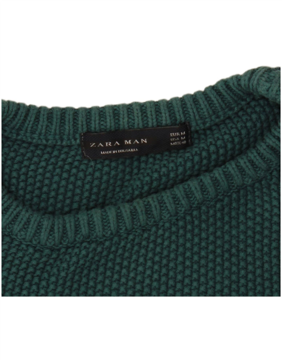 Zara Mens Crew Neck Jumper Sweater Medium Green