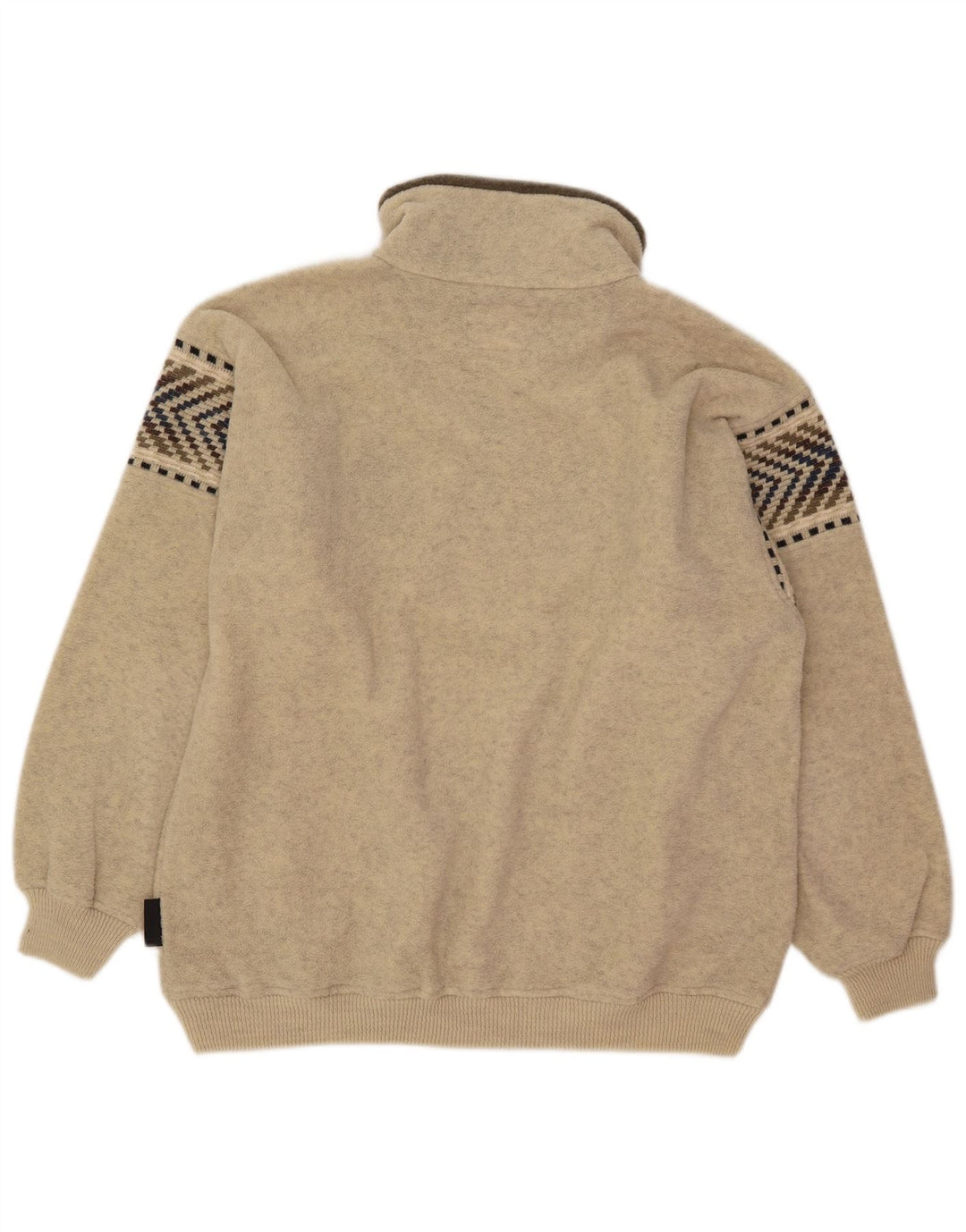 Silvy Mens Zip Neck Fleece Jumper 2XL Beige Geometric Wool