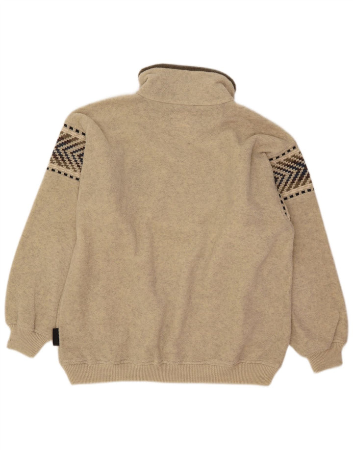 Silvy Mens Zip Neck Fleece Jumper 2XL Beige Geometric Wool