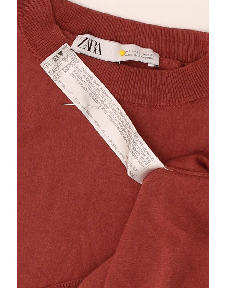 ZARA Womens T-Shirt Top UK 14 Large Red Viscose Vintage Zara and Second-Hand Zara from Messina Hembry 