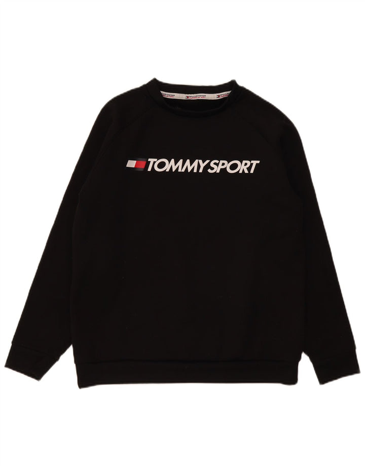 Tommy Hilfiger Womens Graphic Sweatshirt Jumper UK 16 Large Black Polyester
