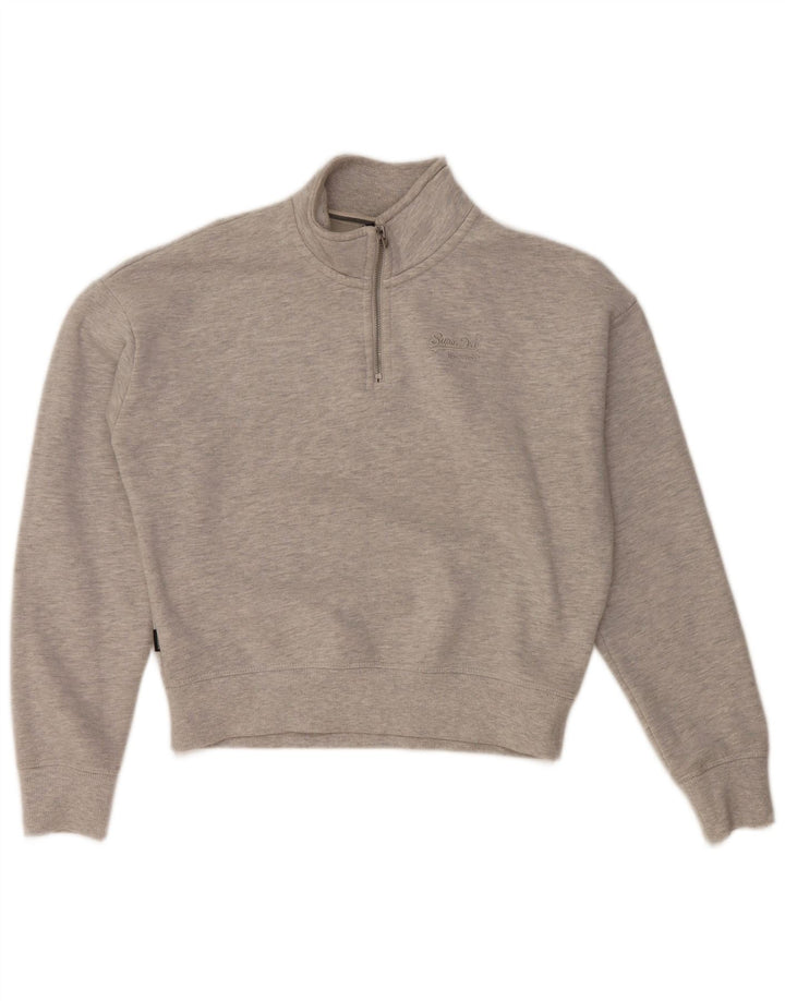 SUPERDRY Womens Oversized Zip Neck Sweatshirt Jumper UK 8 Small Grey