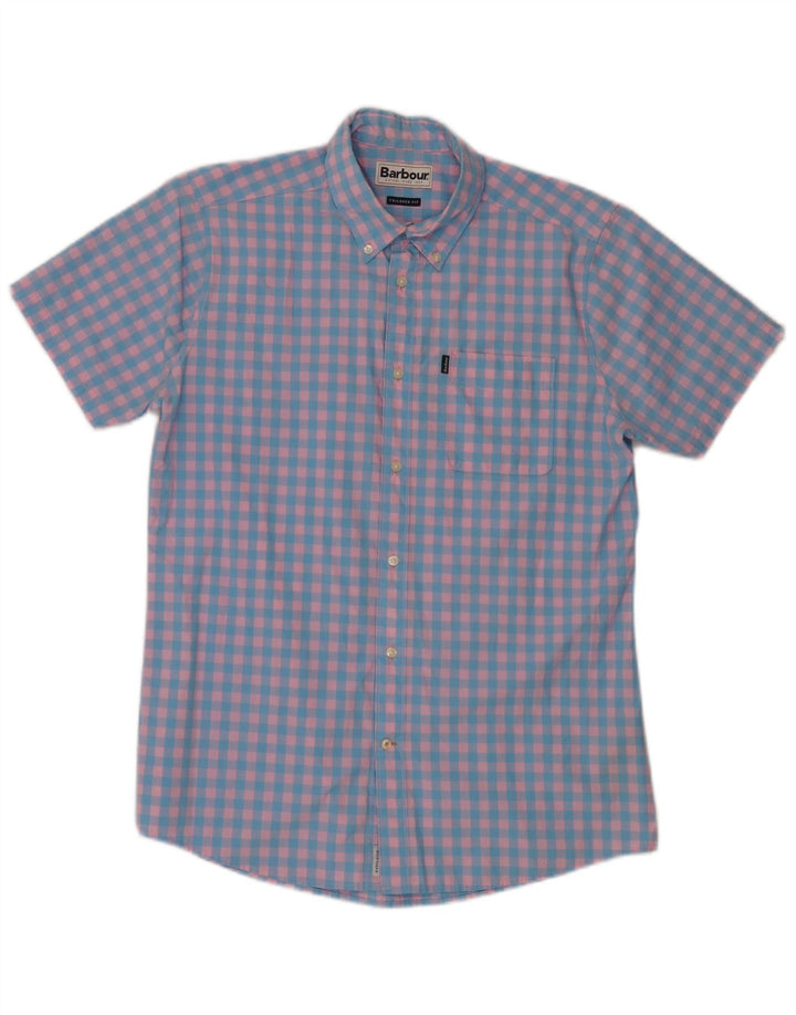 Barbour Mens Short Sleeve Tailored Fit Shirt Medium Blue Gingham Cotton