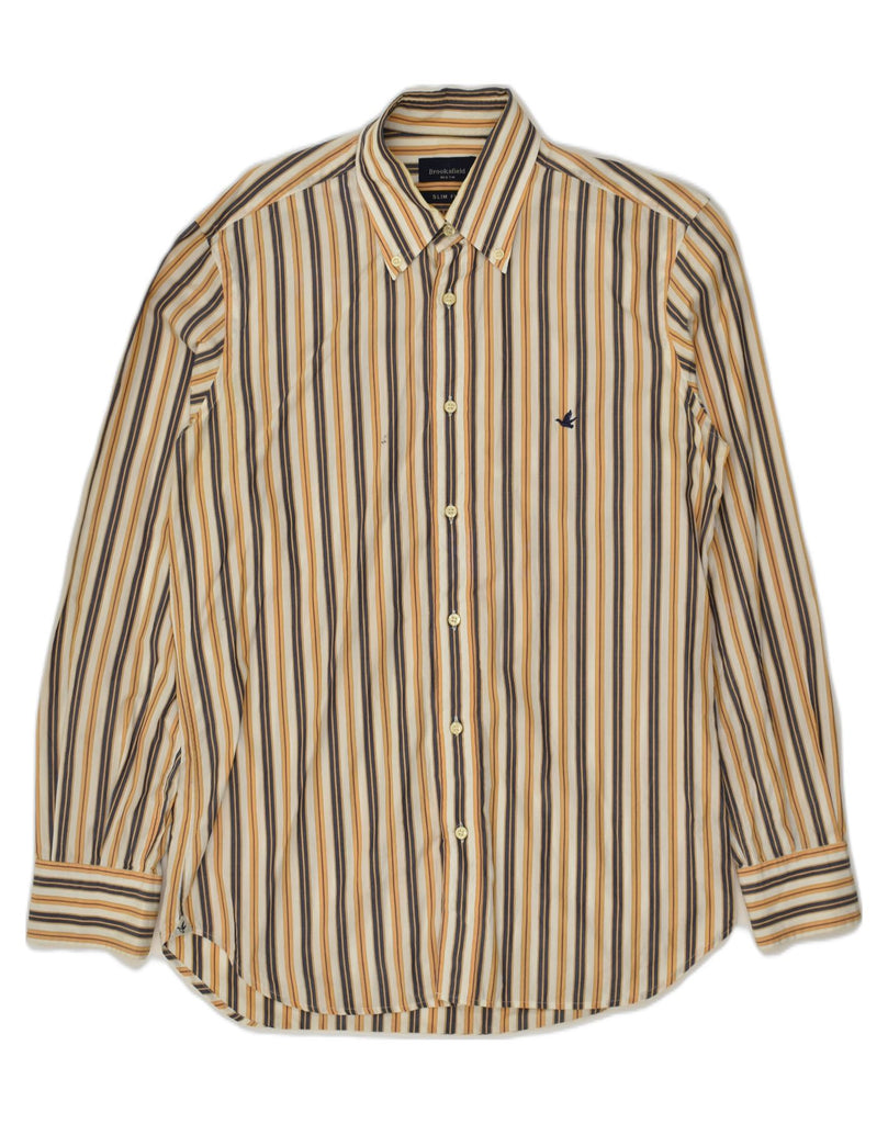 BROOKSFIELD Mens Slim Fit Shirt Size 39 Medium Beige Striped Cotton | Vintage Brooksfield | Thrift | Second-Hand Brooksfield | Used Clothing | Messina Hembry 