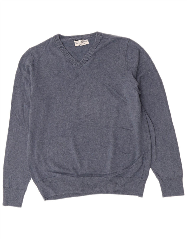Marks & Spencer Mens V-Neck Jumper Sweater Large Blue Cotton