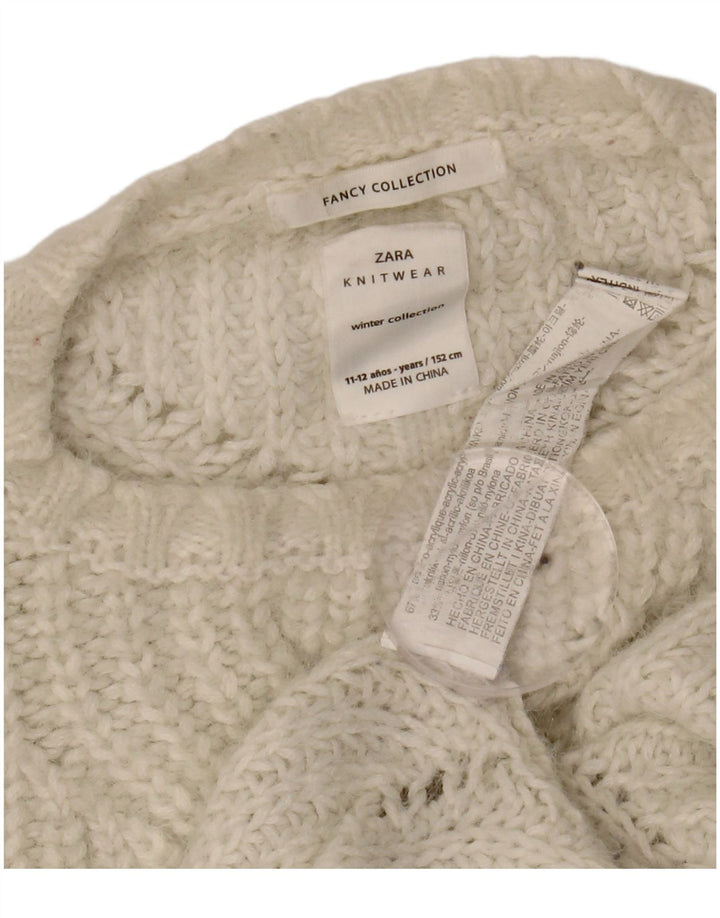 ZARA Girls Crew Neck Jumper Sweater 11-12 Years White Acrylic