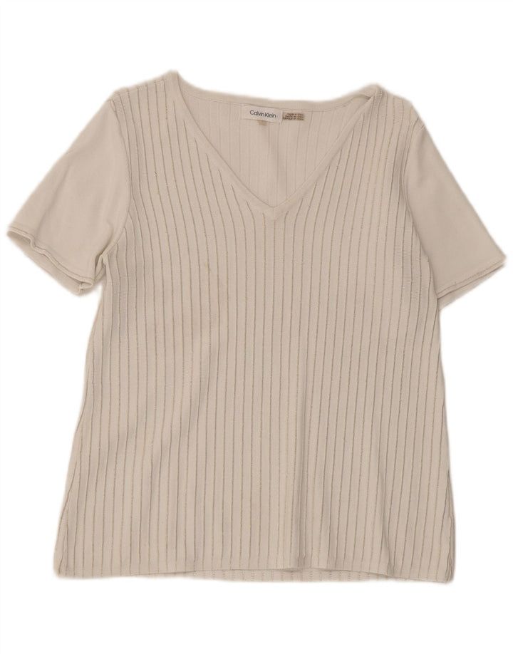 Calvin Klein Womens T-Shirt Top UK 10 Small White Striped