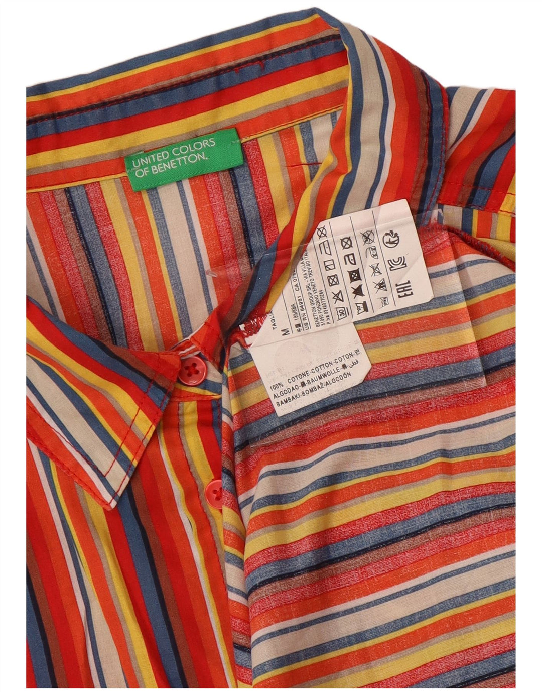 BENETTON Womens Shirt UK 14 Medium Multicoloured Striped Cotton