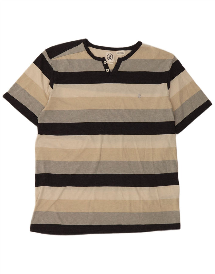 Volcom Mens T-Shirt Top Large Multicoloured Striped Cotton