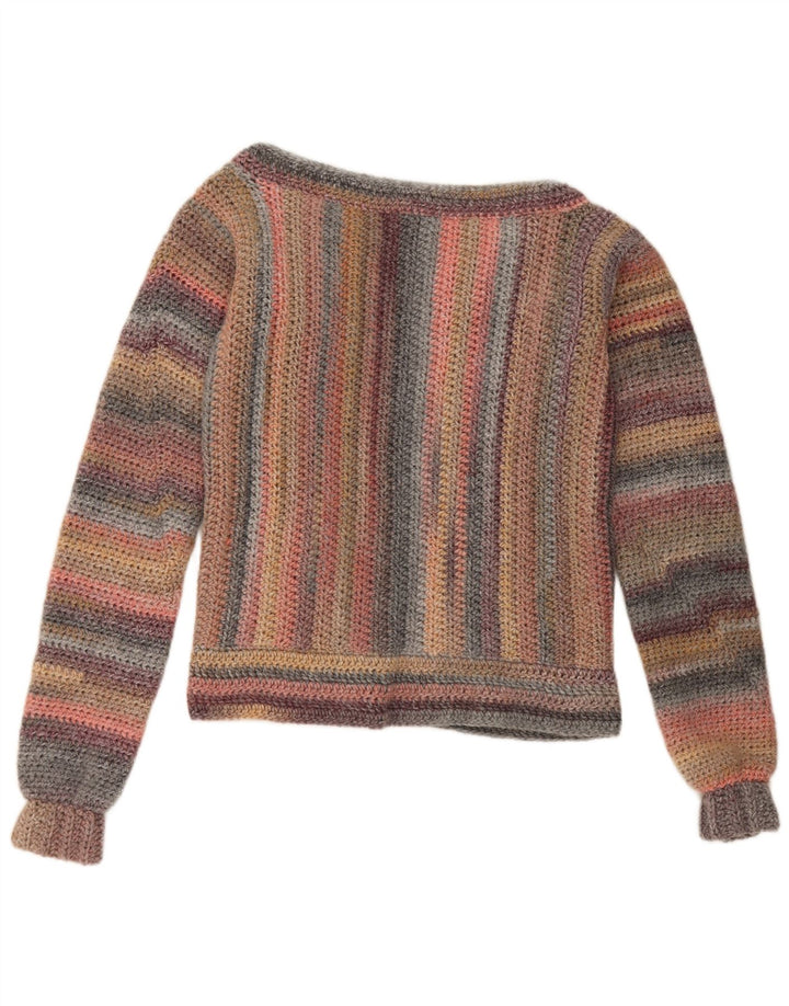 Vintage Womens Open Cardigan Sweater UK 14 Medium Multicoloured Striped