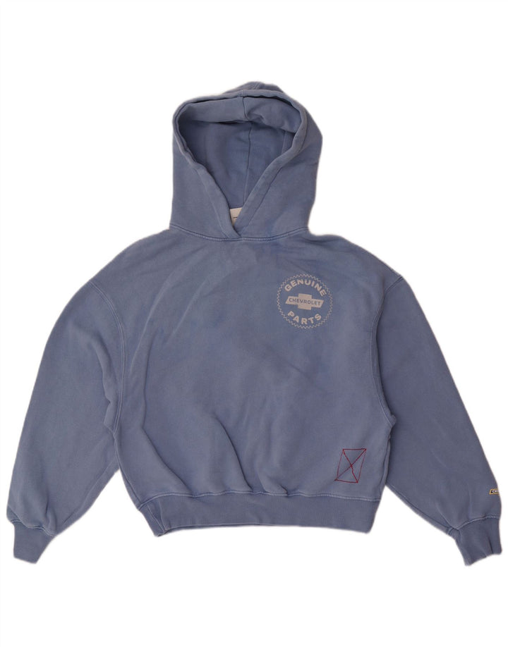 Pull & Bear Womens Graphic Oversized Hoodie Jumper UK 6 XS Blue Cotton