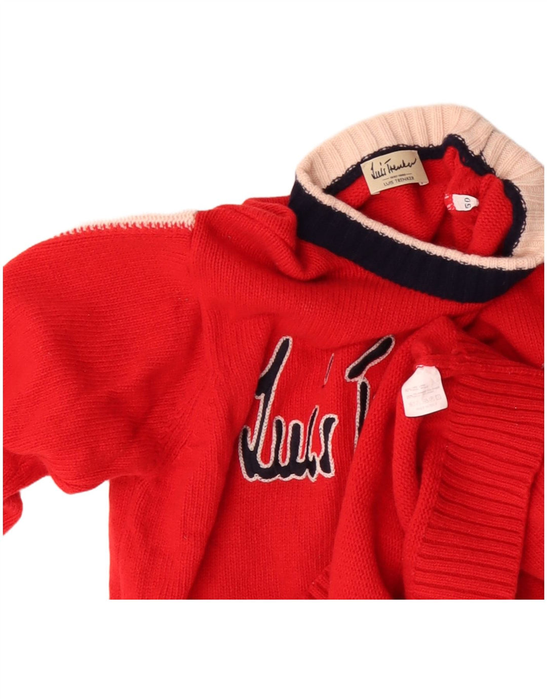 Luis Trenker Womens Graphic Boat Neck Jumper Sweater IT 50 XL Red Wool