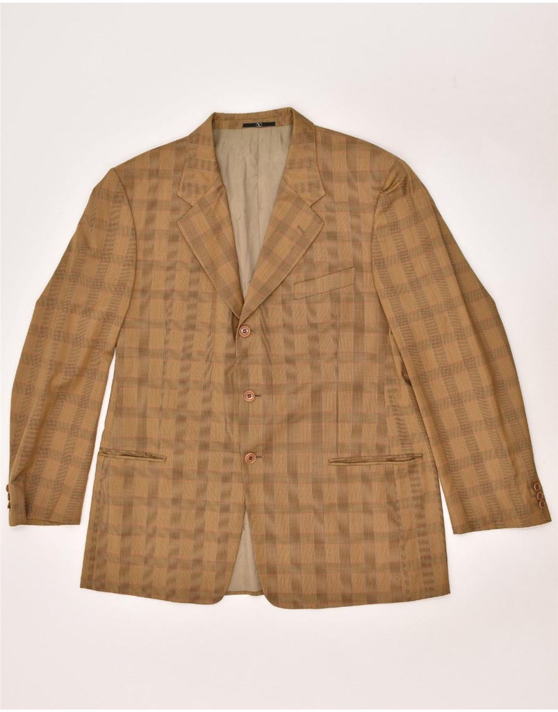 VALENTINO Mens 3 Button Blazer Jacket IT 56 3XL Brown Check Virgin Wool | Vintage Valentino | Thrift | Second-Hand Valentino | Used Clothing | Messina Hembry 
