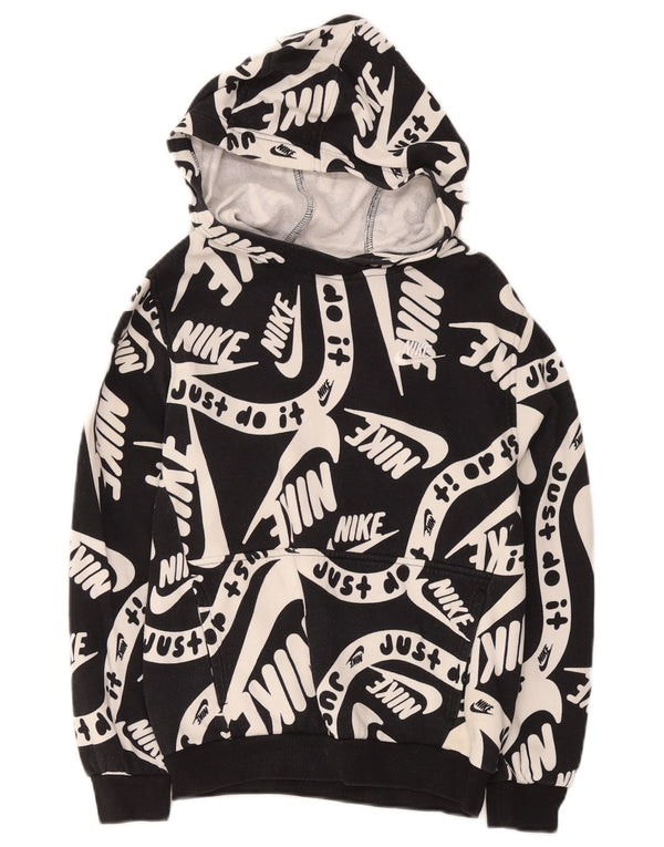Nike Boys Graphic Hoodie Jumper 12-13 Years Large Black Cotton
