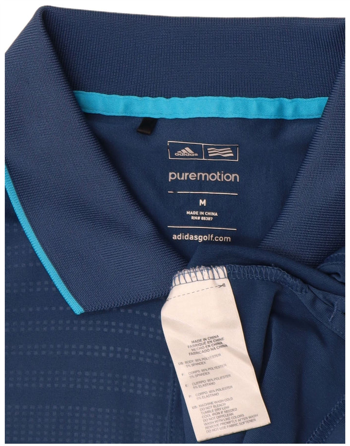 Adidas Mens Polo Shirt Medium Navy Blue Striped Polyester
