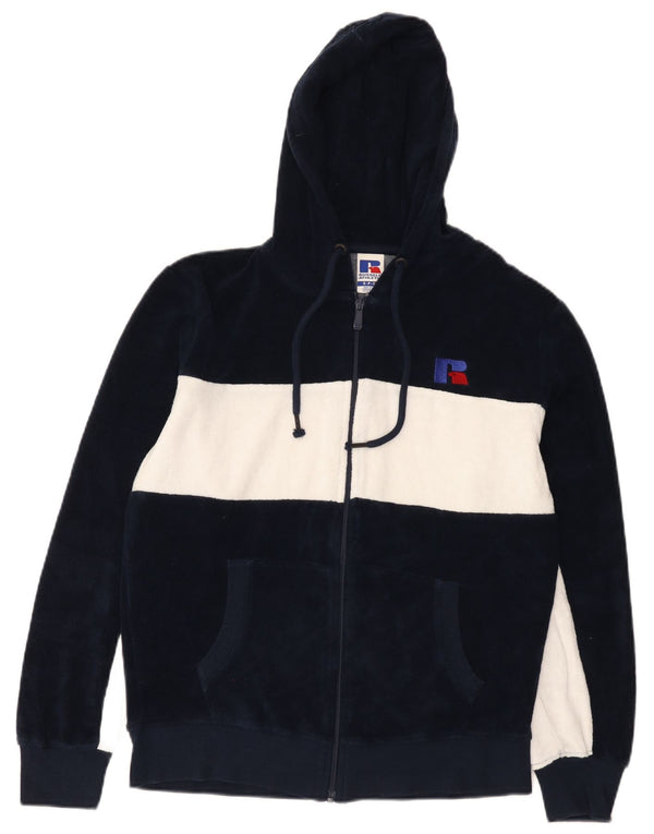Russell Athletic Mens Zip Hoodie Sweater Small Navy Blue Colourblock Cotton