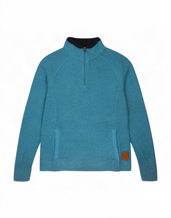 Weird Fish Womens Zip Neck Sweatshirt Jumper UK 10 Small Blue Cotton