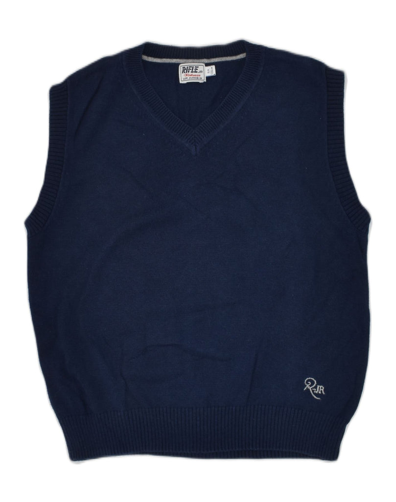 RIFLE Boys Sleeveless V-Neck Jumper Sweater 7-8 Years Navy Blue Cotton | Vintage Rifle | Thrift | Second-Hand Rifle | Used Clothing | Messina Hembry 