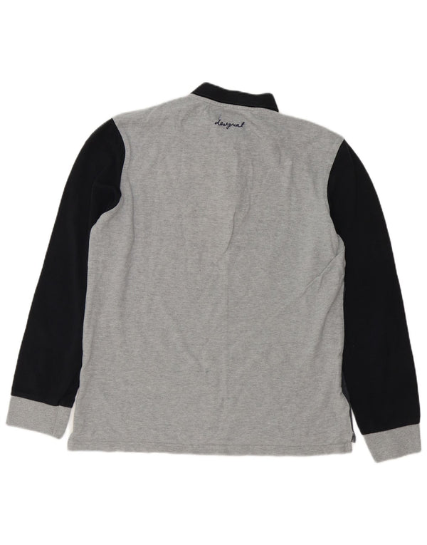 Desigual Mens Graphic Long Sleeve Rugby Polo Shirt Large Grey Colourblock
