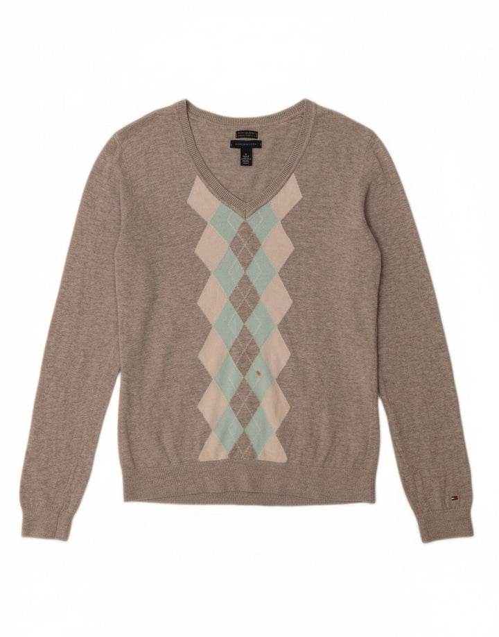TOMMY HILFIGER Womens V-Neck Jumper Sweater UK 12 Medium Grey
