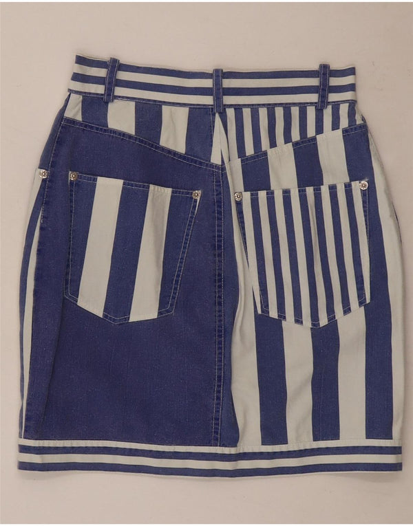 Vintage Womens Mini Pencil Skirt UK 8 Small W26 Navy Blue Striped Cotton