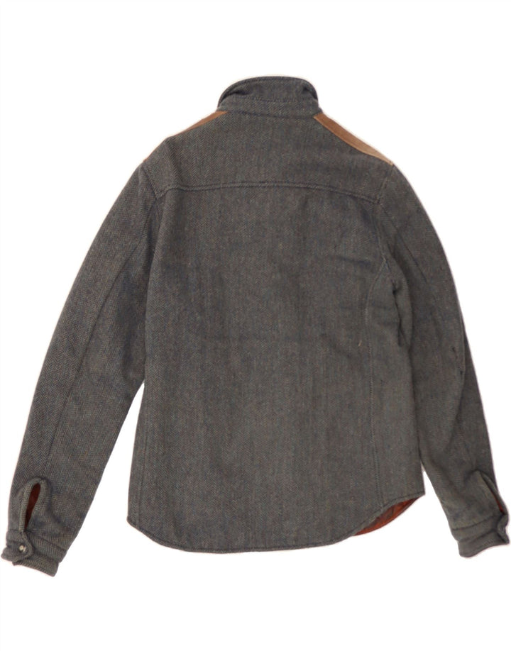 SCOTCH & SODA Mens Bomber Jacket UK 38 Medium Navy Blue Herringbone Wool Vintage Scotch & Soda and Second-Hand Scotch & Soda from Messina Hembry 