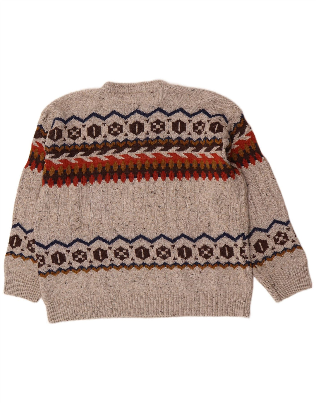 Vintage Mens Regular Fit Crew Neck Jumper Sweater Large Grey Fair Isle