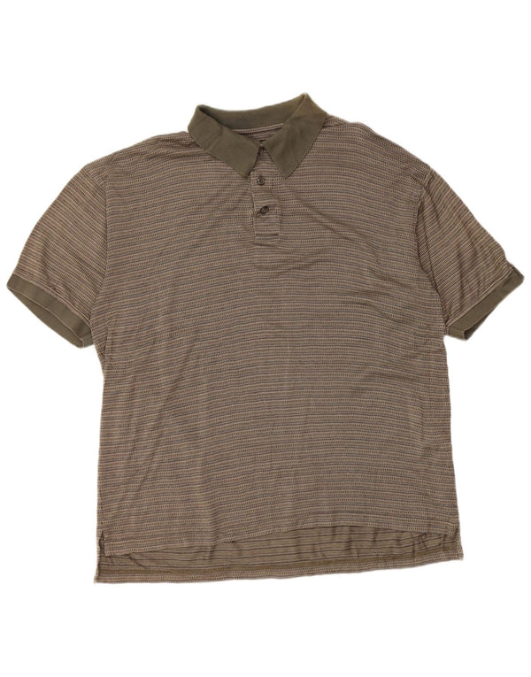 IZOD Mens Polo Shirt Medium Khaki Striped Cotton