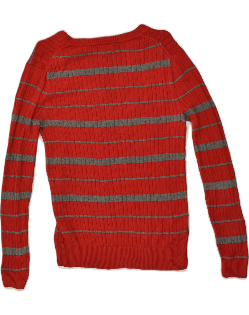 TOMMY HILFIGER Womens V-Neck Jumper Sweater UK 12 Medium Red Striped | Vintage Tommy Hilfiger | Thrift | Second-Hand Tommy Hilfiger | Used Clothing | Messina Hembry 