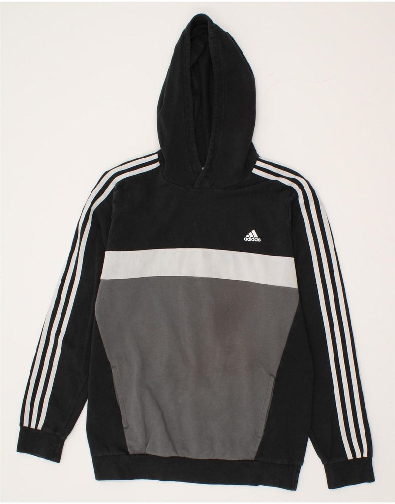 ADIDAS Boys Graphic Hoodie Jumper 15-16 Years Black Colourblock Vintage Adidas and Second-Hand Adidas from Messina Hembry 