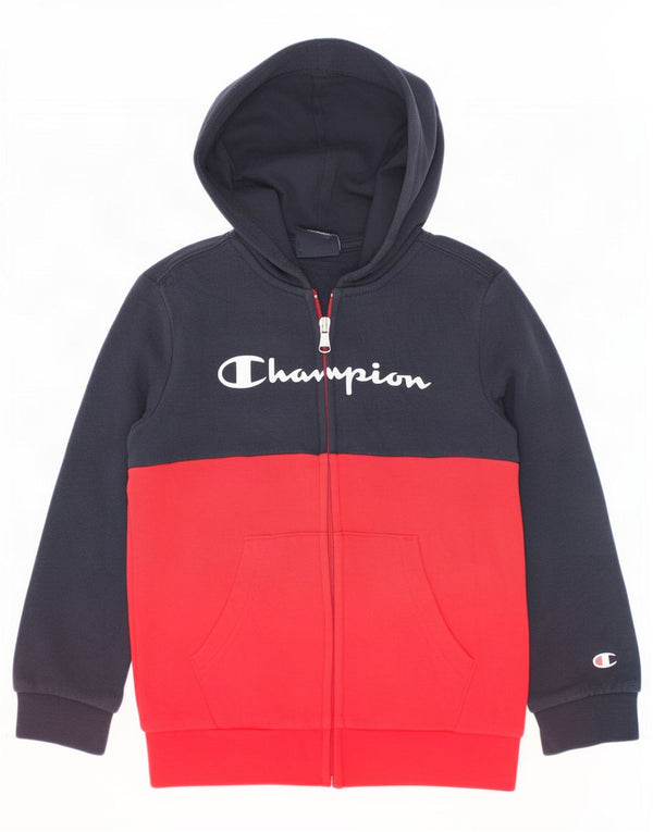Champion Boys Graphic Zip Hoodie Sweater 5-6 Years XS Red Colourblock