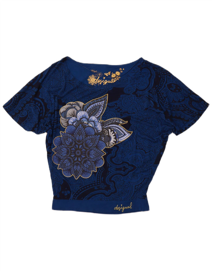 DESIGUAL Womens Oversized Batwing Blouse Top UK 10 Small Blue Paisley