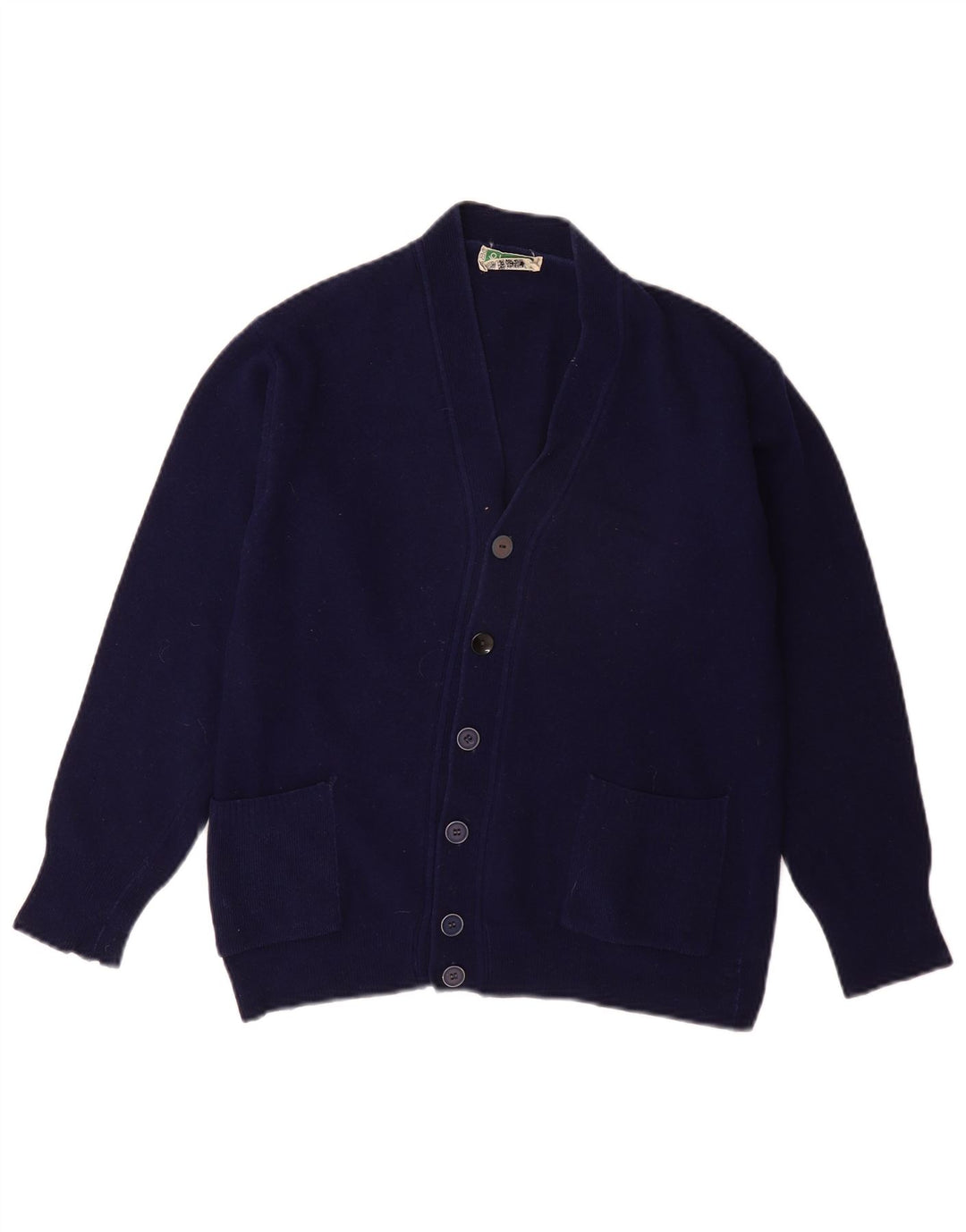 BENETTON Boys Cardigan Sweater 13-14 Years Navy Blue Wool