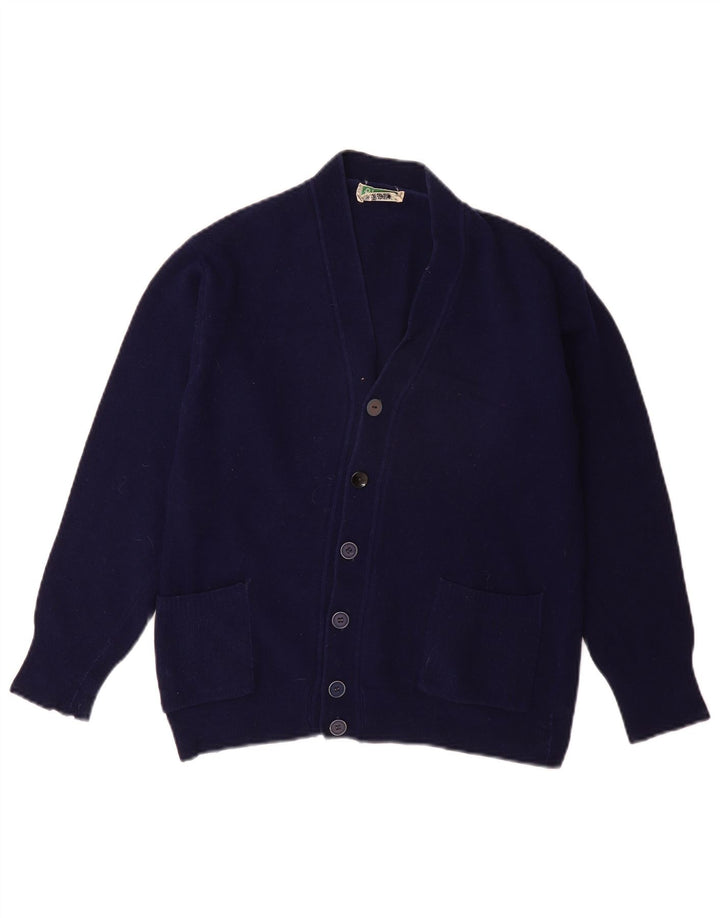 BENETTON Boys Cardigan Sweater 13-14 Years Navy Blue Wool