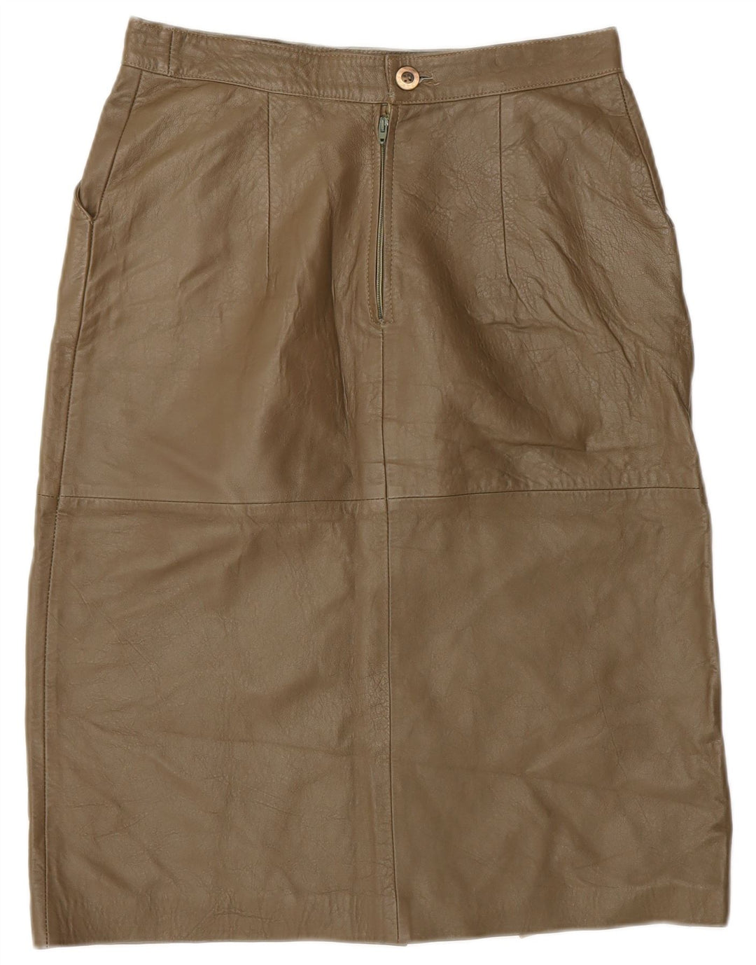 Vintage Womens Leather Skirt IT 44 Medium W28 Khaki