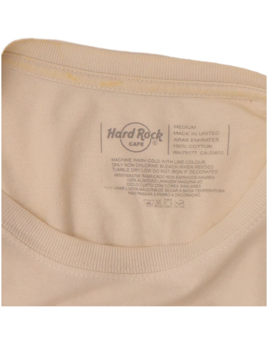 Hard Rock Cafe Mens Lisboa Graphic T-Shirt Top Medium Off White Cotton