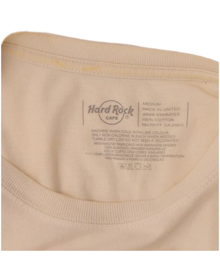 Hard Rock Cafe Mens Lisboa Graphic T-Shirt Top Medium Off White Cotton