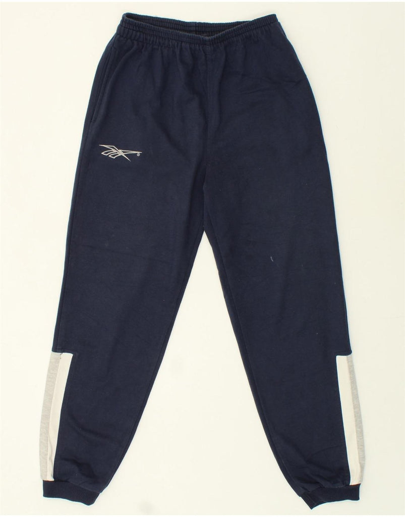 REEBOK Mens Graphic Tracksuit Trousers Joggers Large Navy Blue Colourblock | Vintage Reebok | Thrift | Second-Hand Reebok | Used Clothing | Messina Hembry 