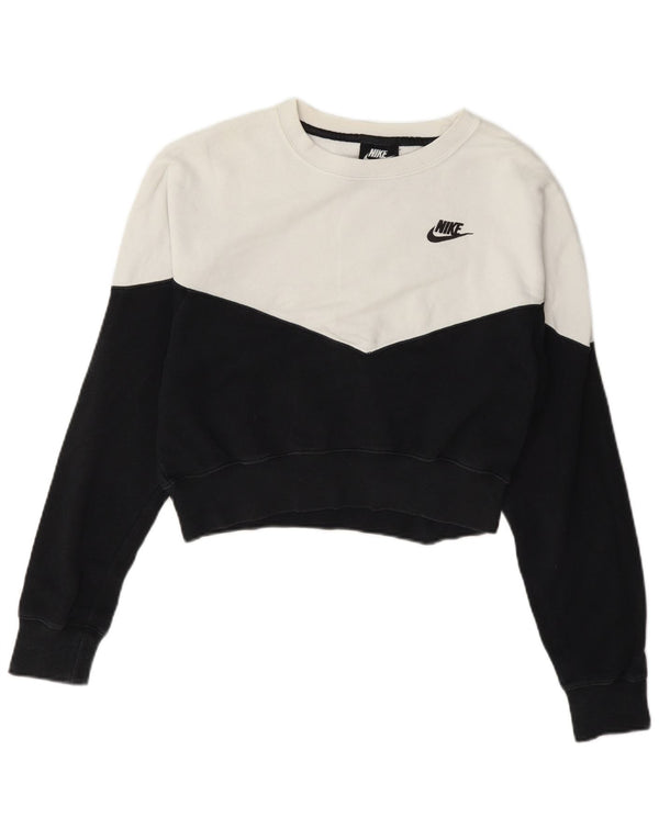 Nike Womens Crop Sweatshirt Jumper UK 10 Small White Colourblock Cotton