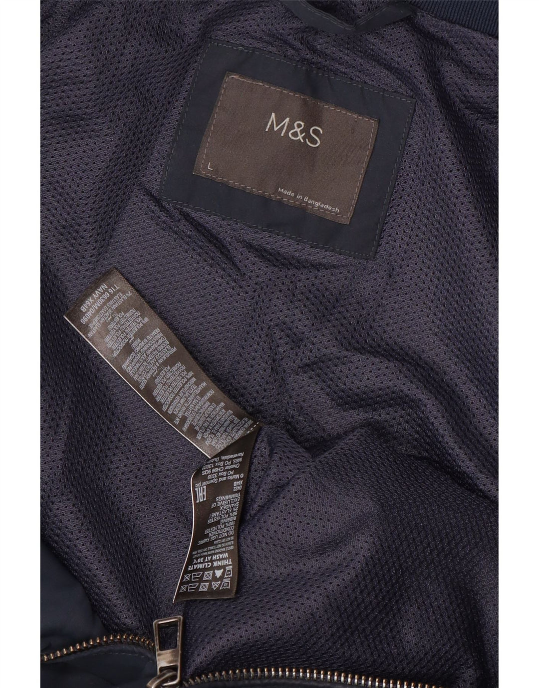Marks & Spencer Mens Bomber Jacket UK 40 Large Navy Blue Polyester