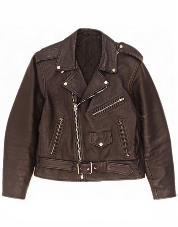 Vintage Mens Leather Biker Jacket UK 36 Small Black