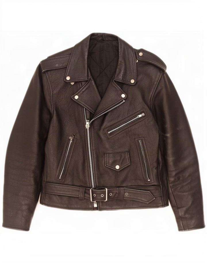 Vintage Mens Leather Biker Jacket UK 36 Small Black