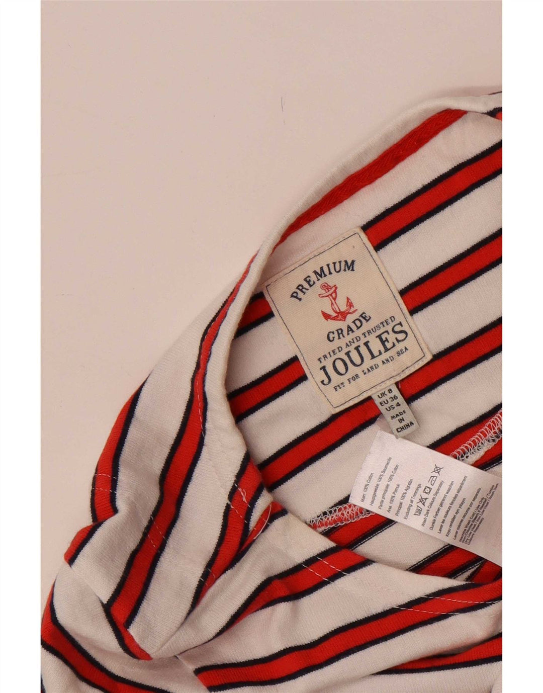 Joules Womens Top 3/4 Sleeve UK 8 Small White Striped Cotton