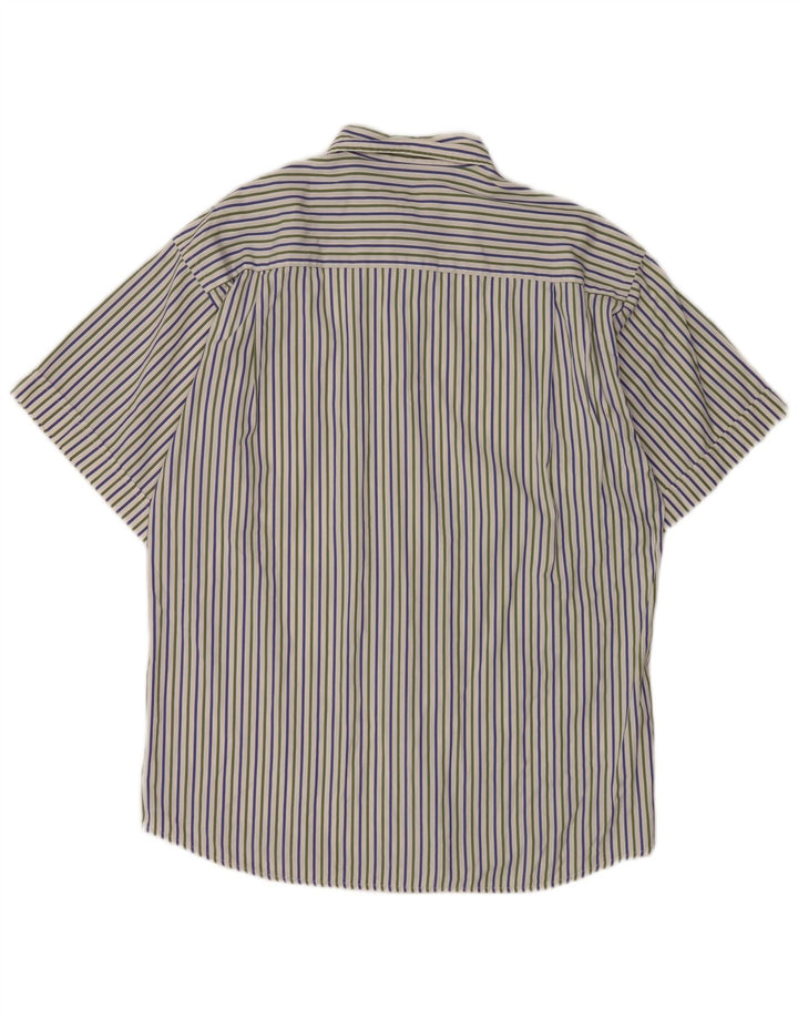 Faconnable Mens Short Sleeve Shirt Medium Off White Striped Cotton