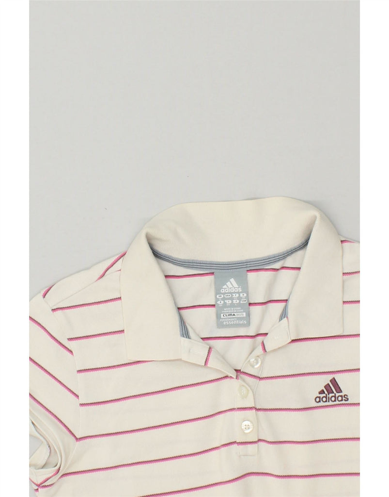 ADIDAS Womens Clima 365 Polo Shirt UK 12 Medium White Striped Cotton | Vintage Adidas | Thrift | Second-Hand Adidas | Used Clothing | Messina Hembry 