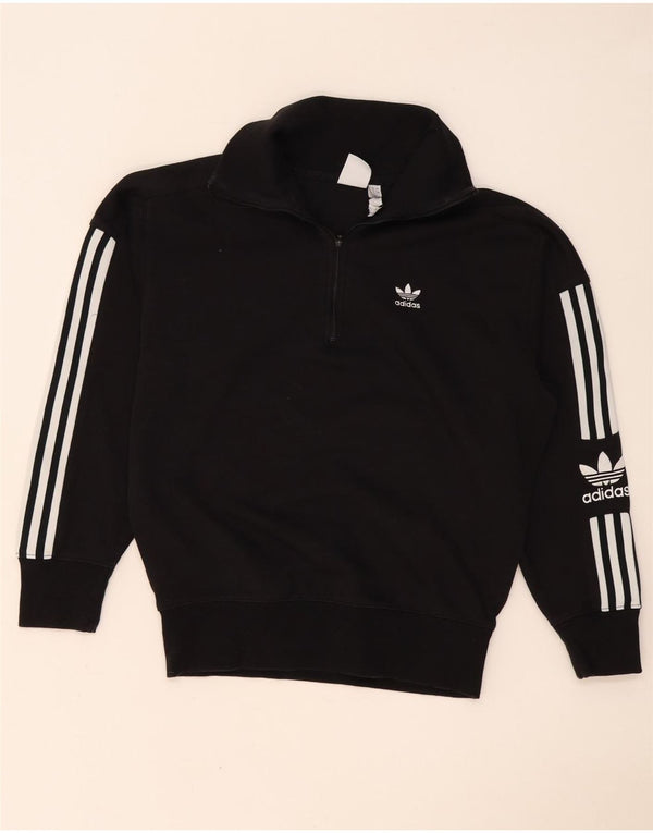 Adidas Womens Oversized Graphic Zip Neck Sweatshirt Jumper UK 8 Small Black